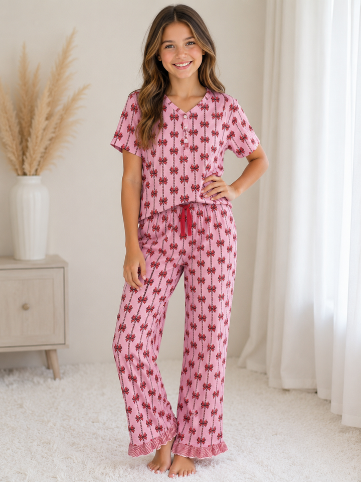 Candy Cane Bow Christmas PJ 3pc Set