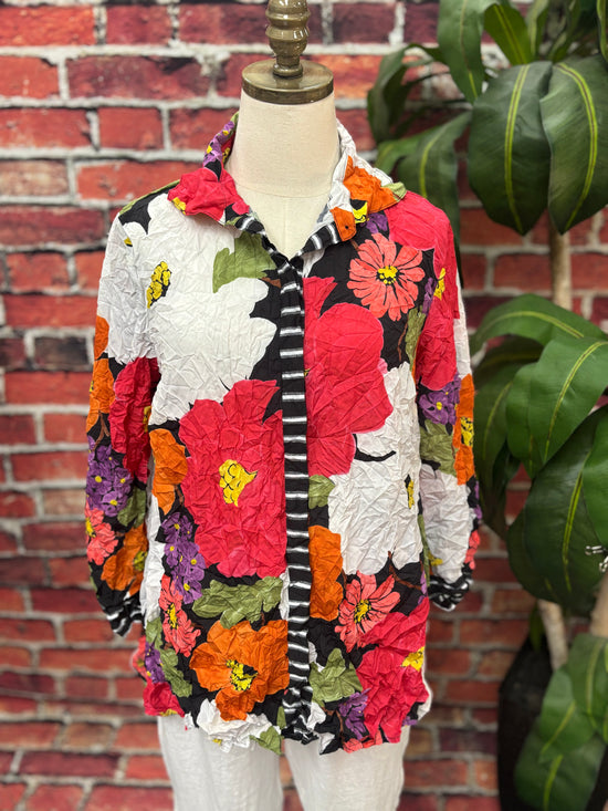 Siesta Floral Crinkle Crepe Button Front