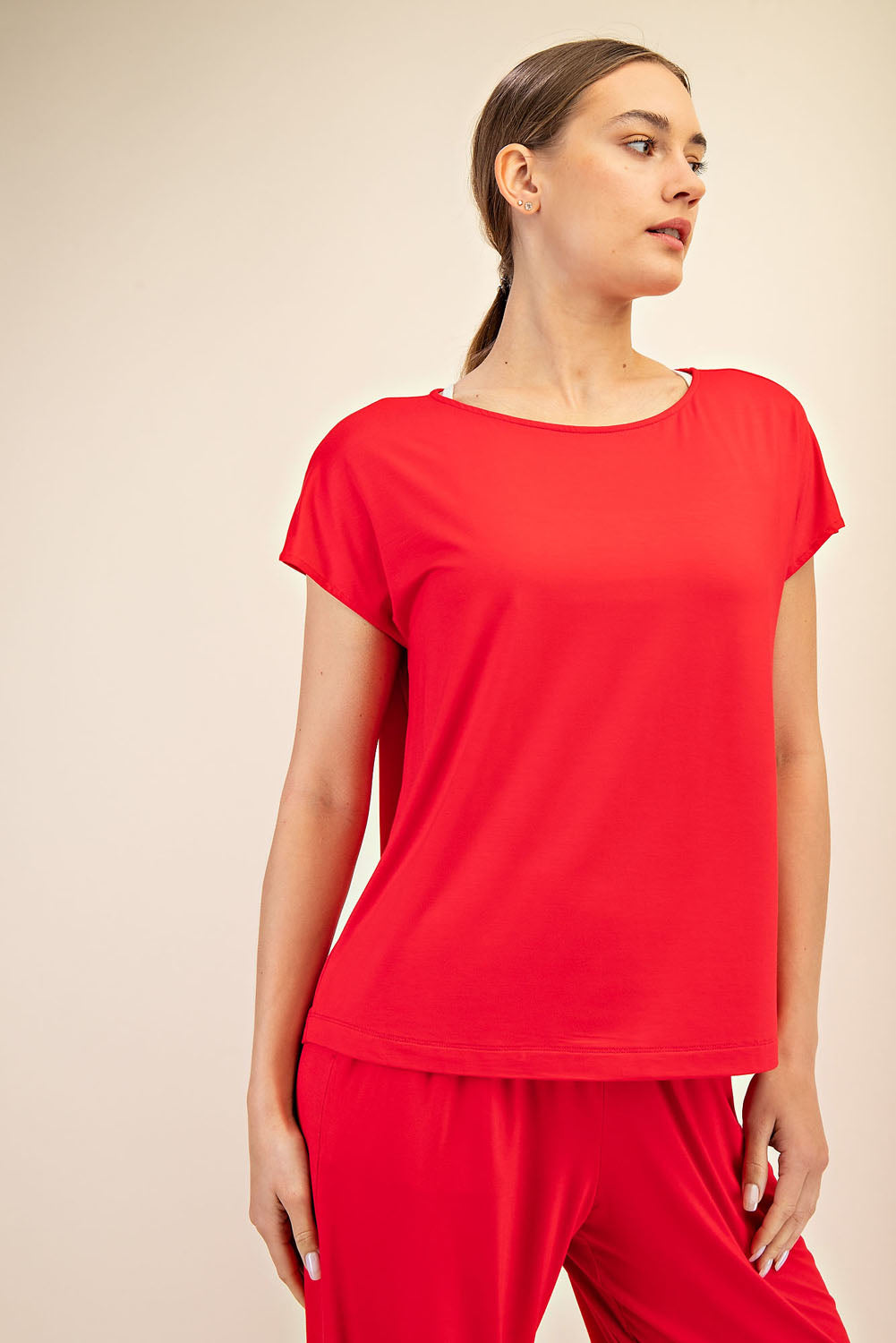 Viscose Modal Basic Boat Neck Top