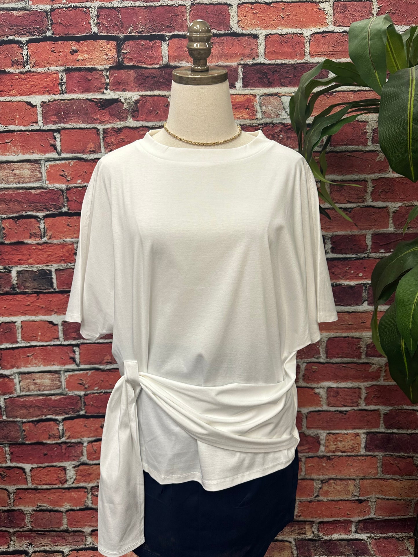 Glazed Cotton Batwing Waist Tie T-Shirt