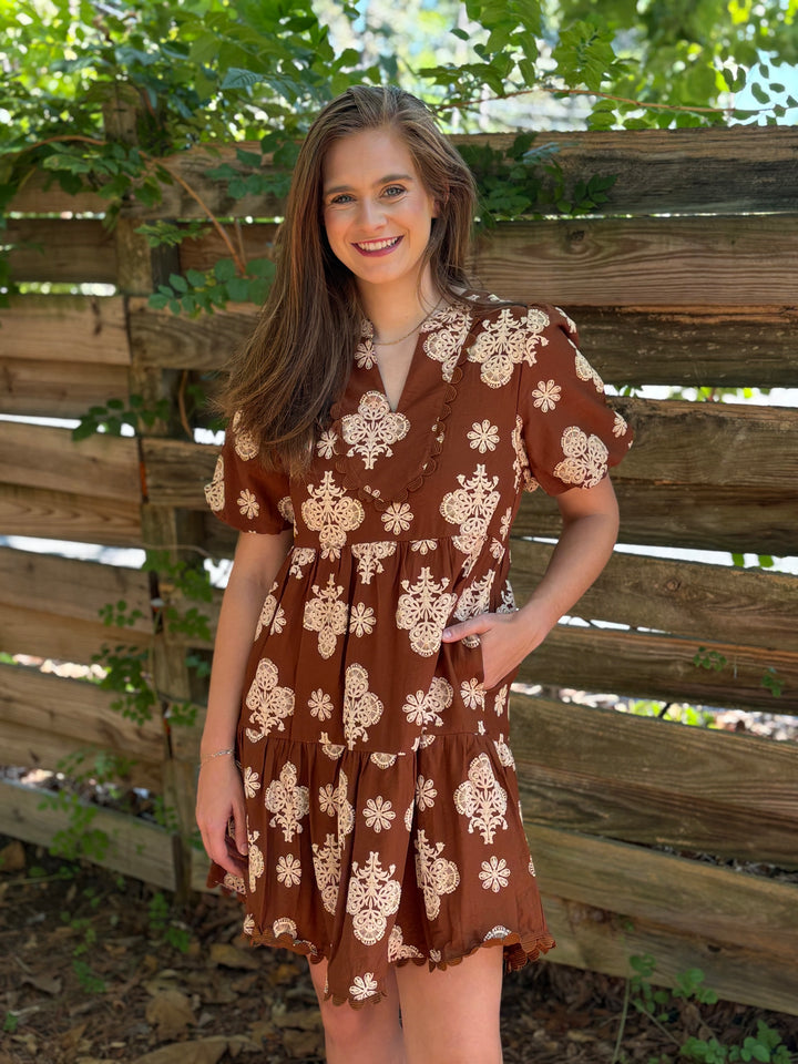 Walnut Mix Tiered Mini Dress
