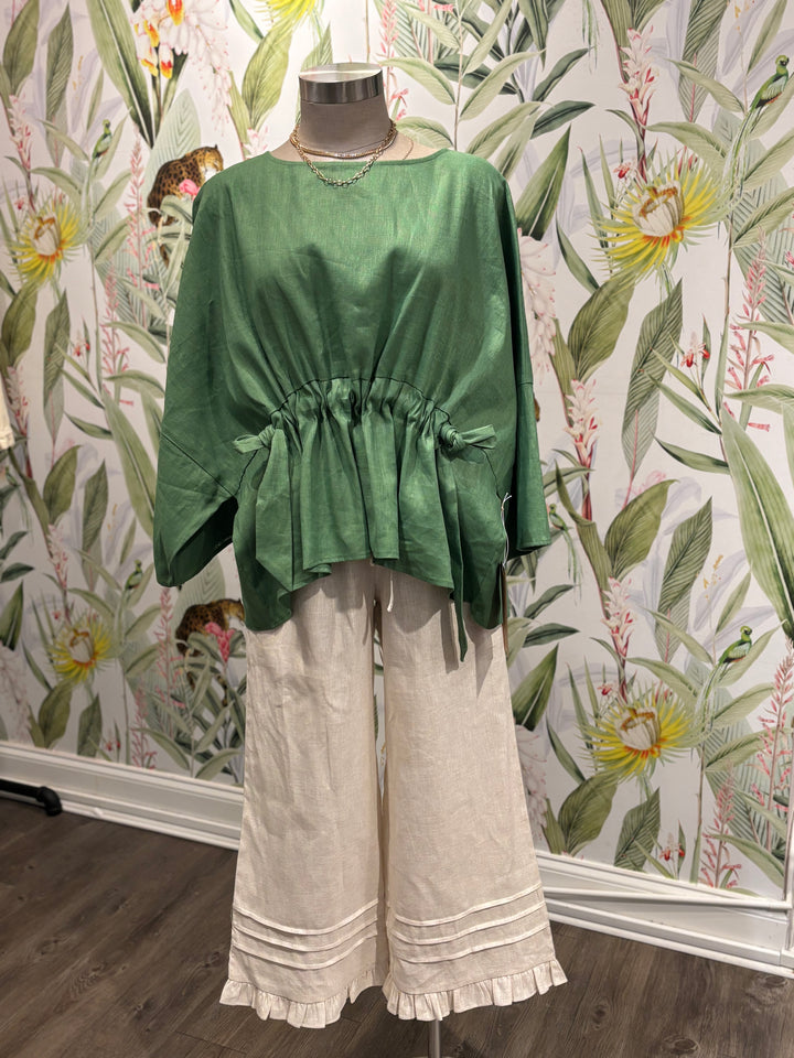 Linen Ruffled Hem Wide Leg Pant