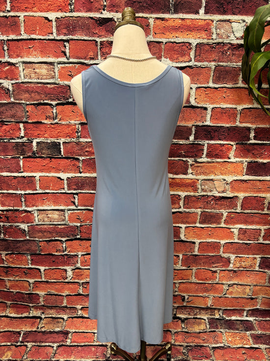 Dusty Blue Sleeveless Flare Dress