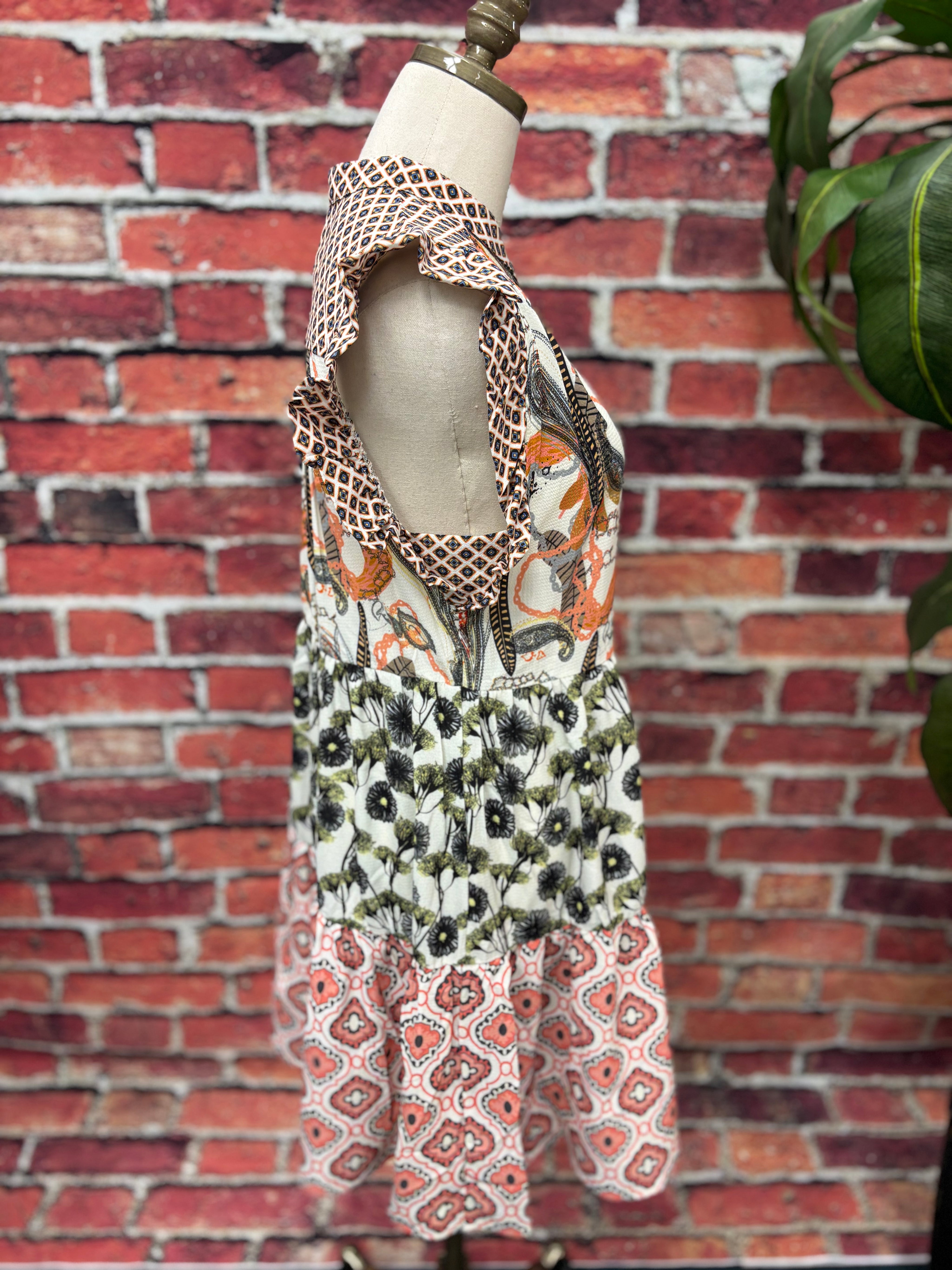 Sunset Patchwork Ruffle Dress