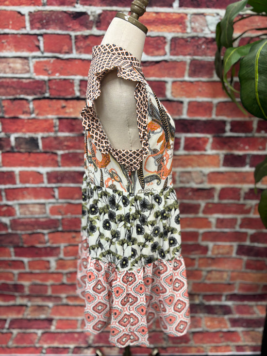Sunset Patchwork Ruffle Dress