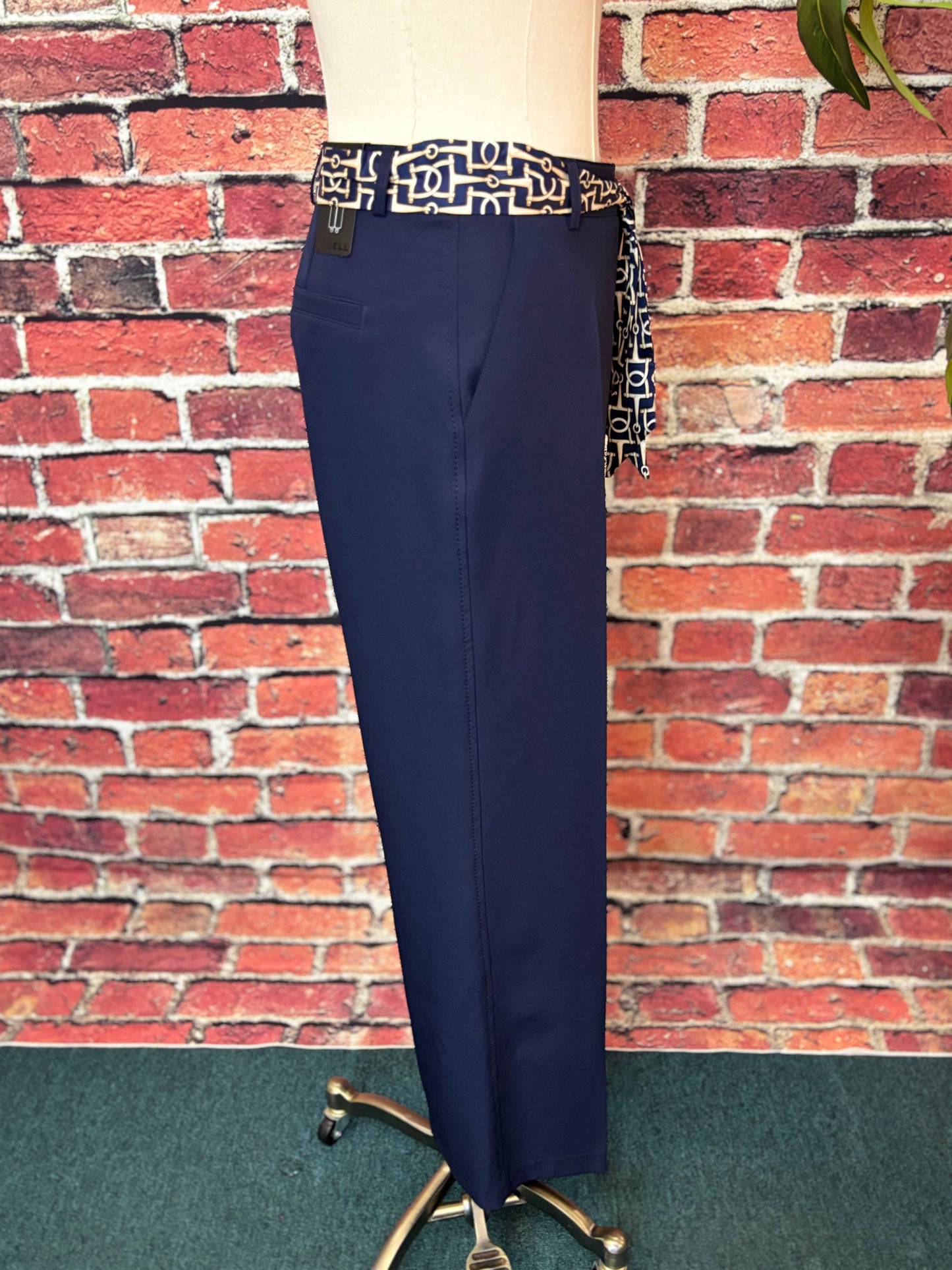 Navy Stretch Wide-Leg Pant with Statement Belt