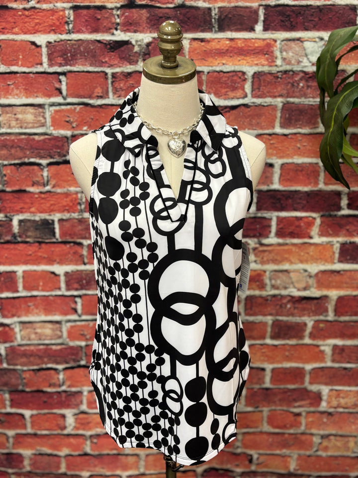Black & White Modern Print Sleeveless UPF 50 Top