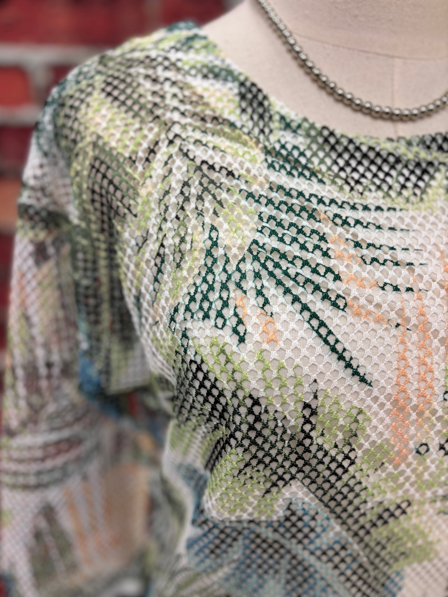 3/4 Sleeve Printed Net Top