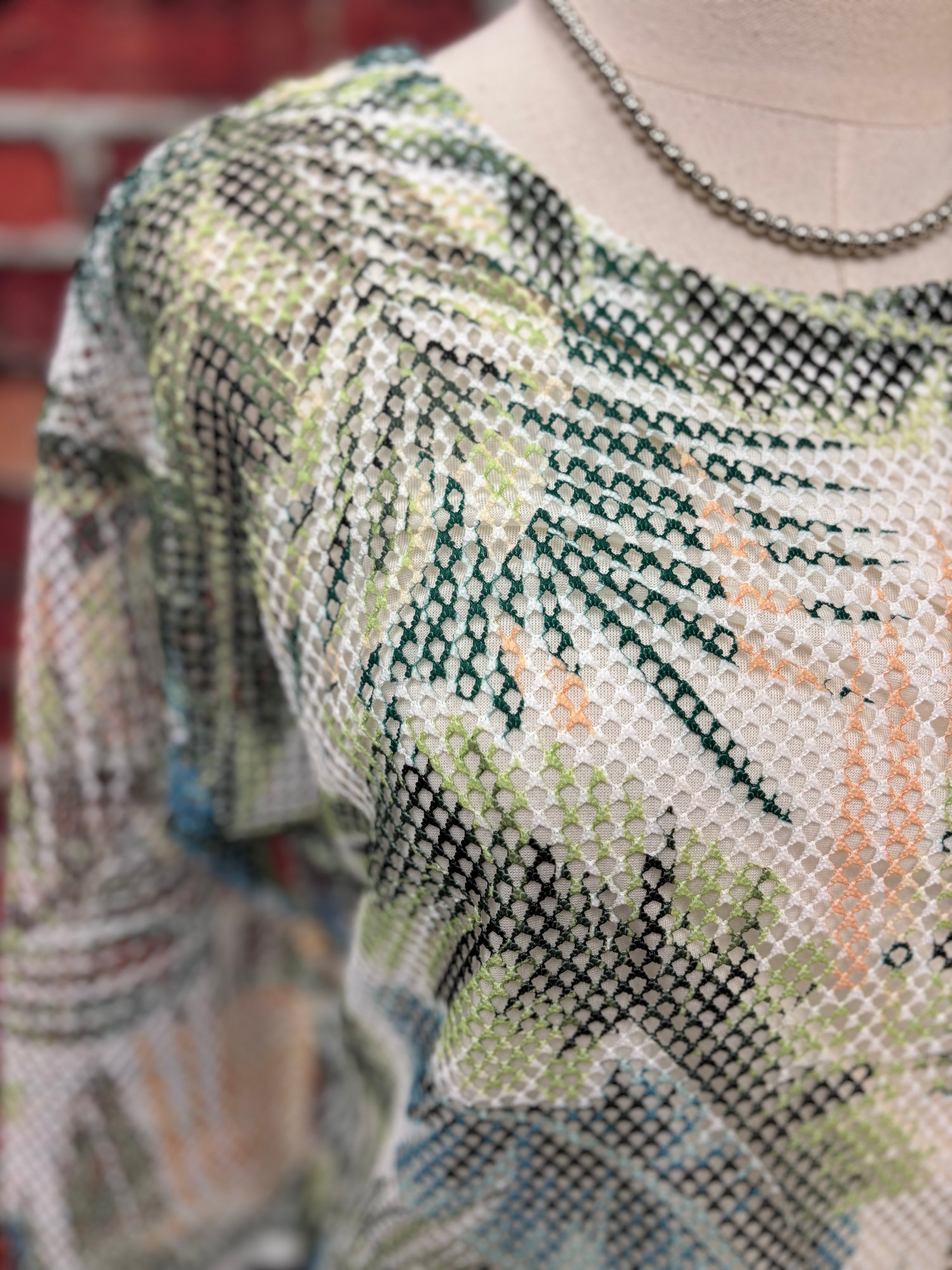 3/4 Sleeve Printed Net Top