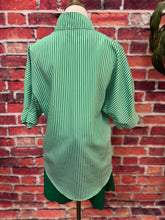 Load image into Gallery viewer, Green &amp; White Striped Notch-Neck Blouse
