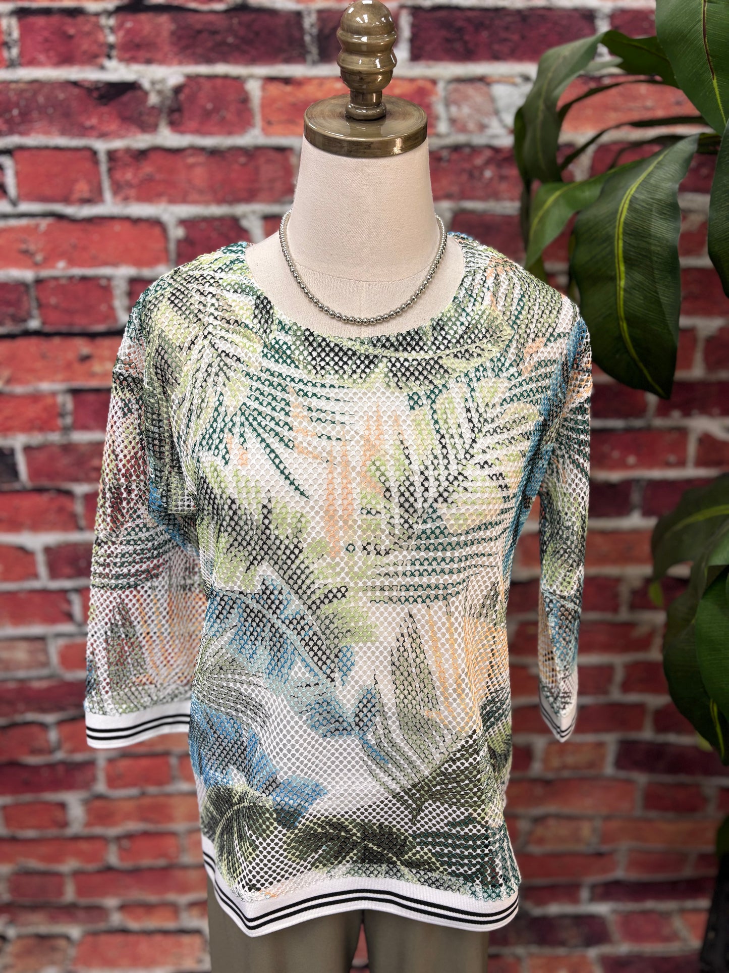 3/4 Sleeve Printed Net Top