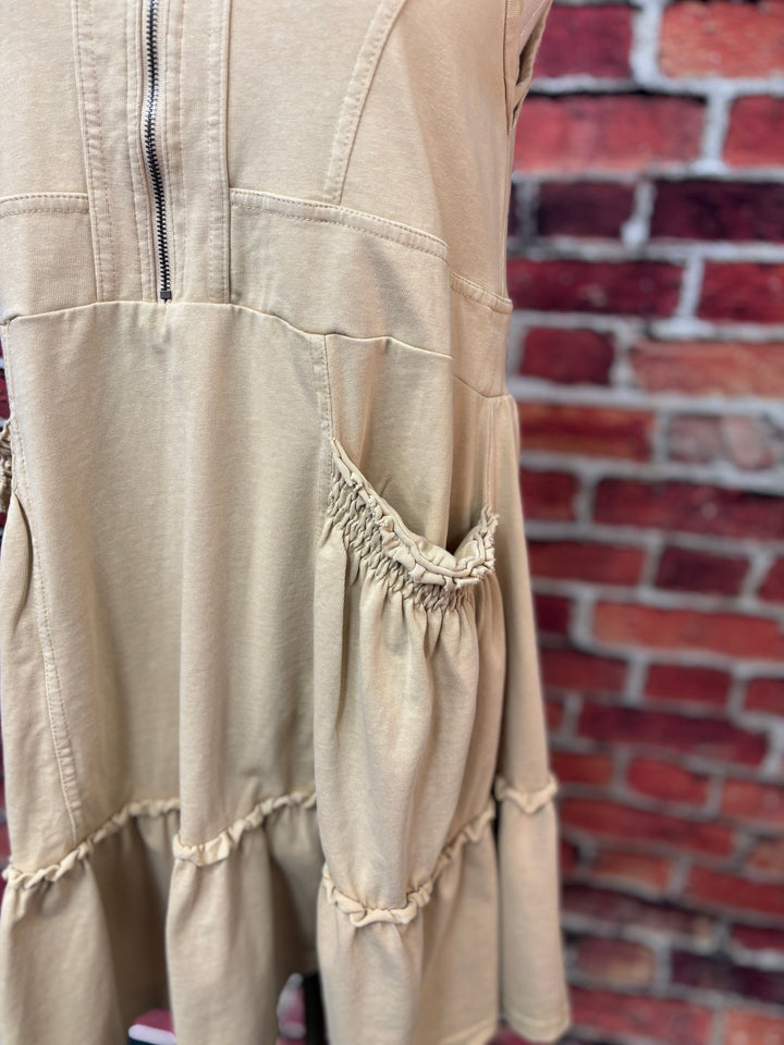 Washed Neutral Zip-Front Tiered Tunic Dress *FINAL SALE*