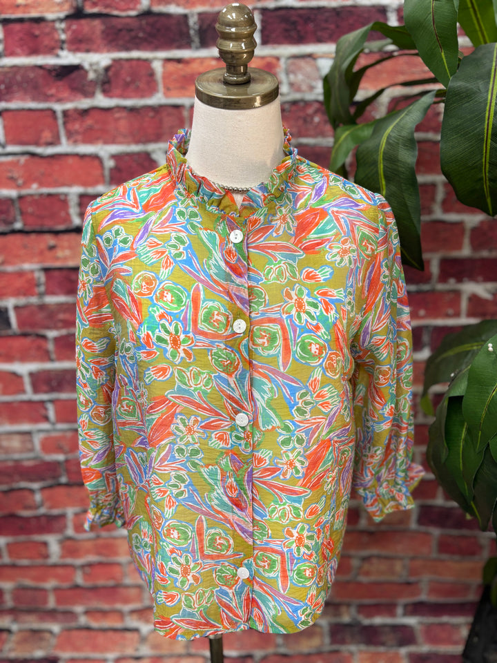 Floral Ruffle Collar Blouse Jacket