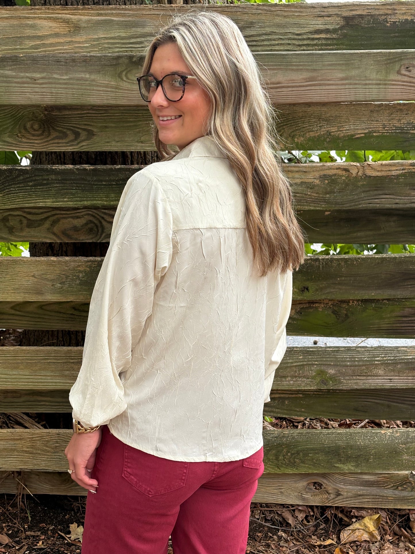 Textured Button Down Shirt Top