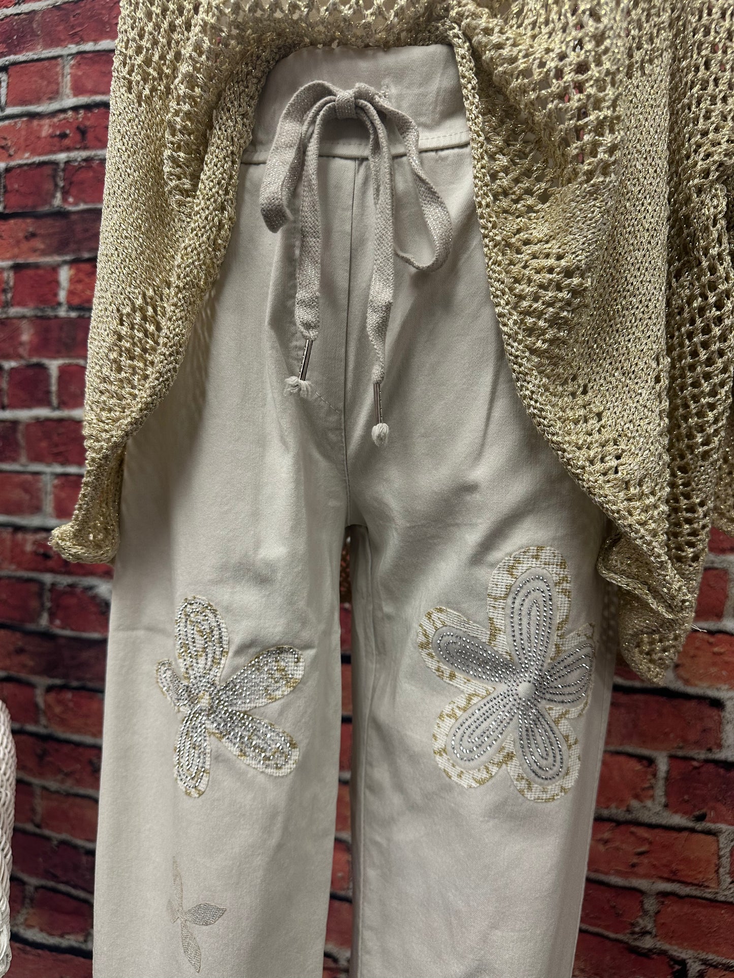 Embellished Floral Drawstring Pants