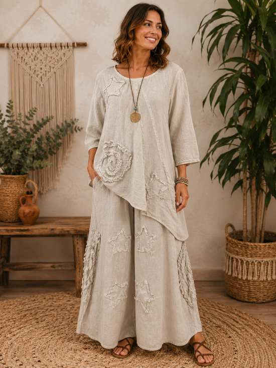 Boho Cotton Wide-Leg Pants