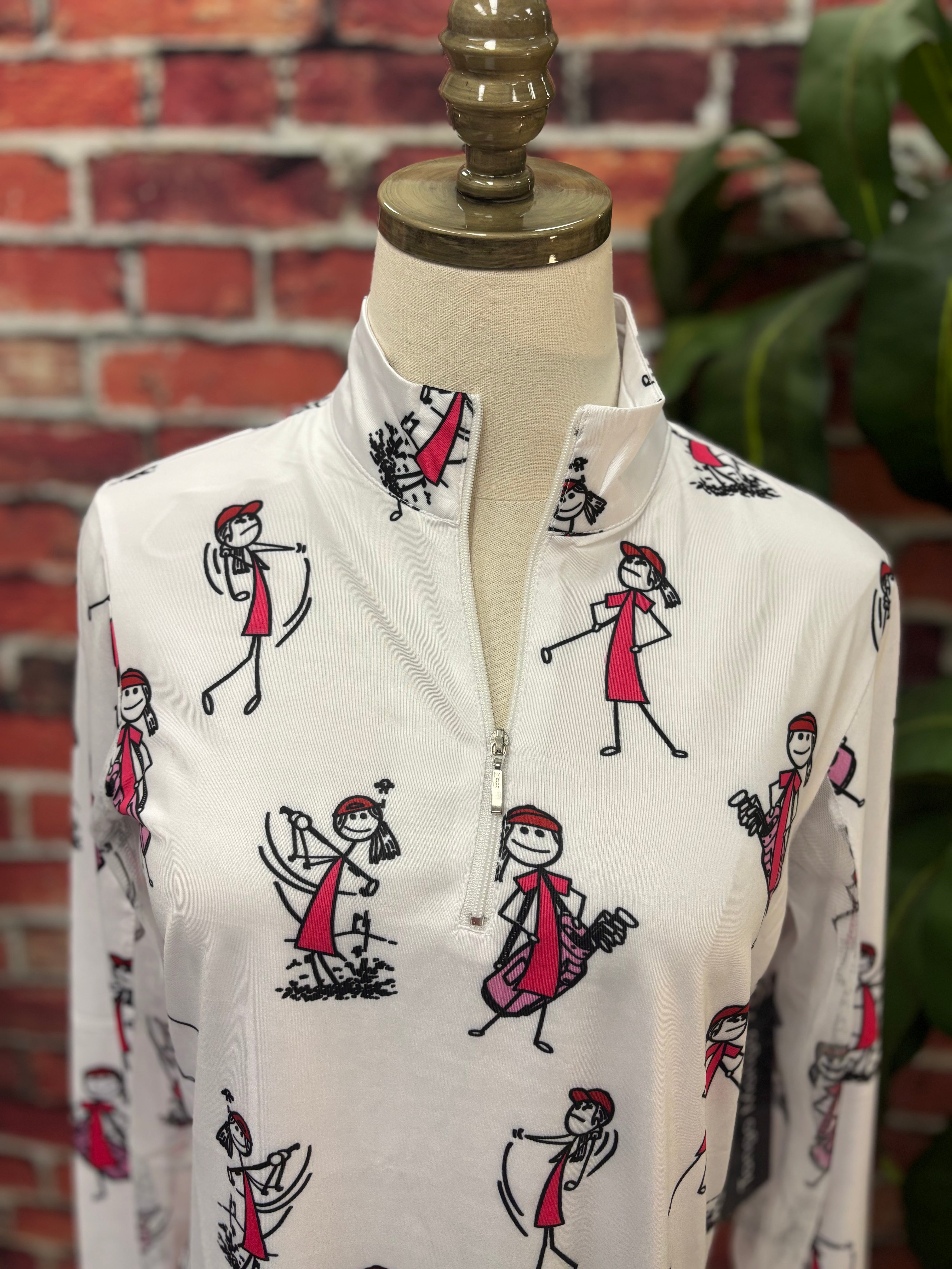 Black & White Modern Print UPF 50 Zip Top