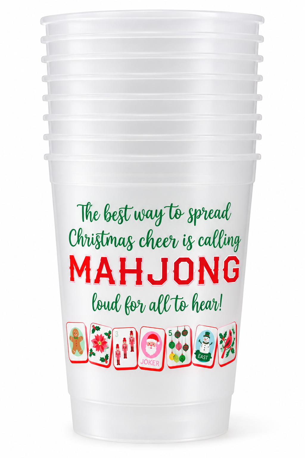 Mahjong Frosted Christmas 14 oz Cups - 10 ct