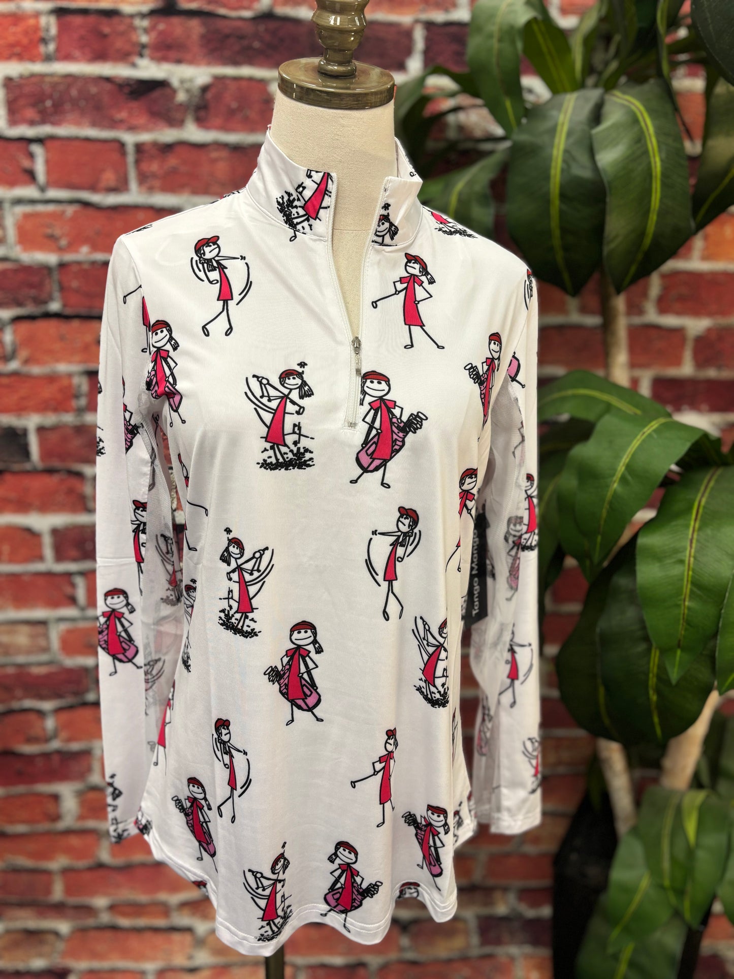 Black & White Modern Print UPF 50 Zip Top