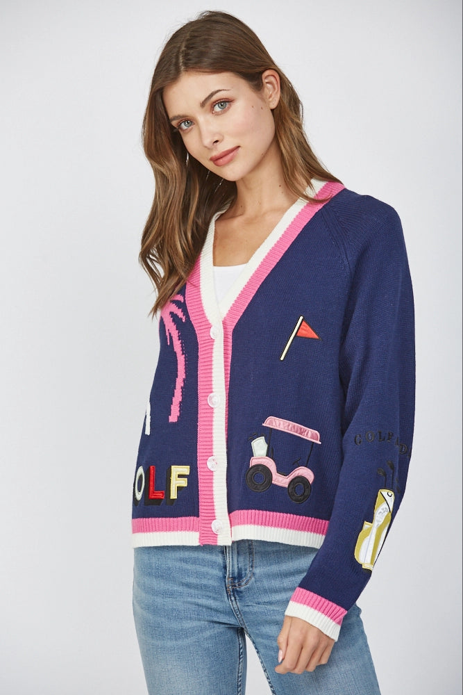 GOLF EMBROIDERED PATCH CARDIGAN