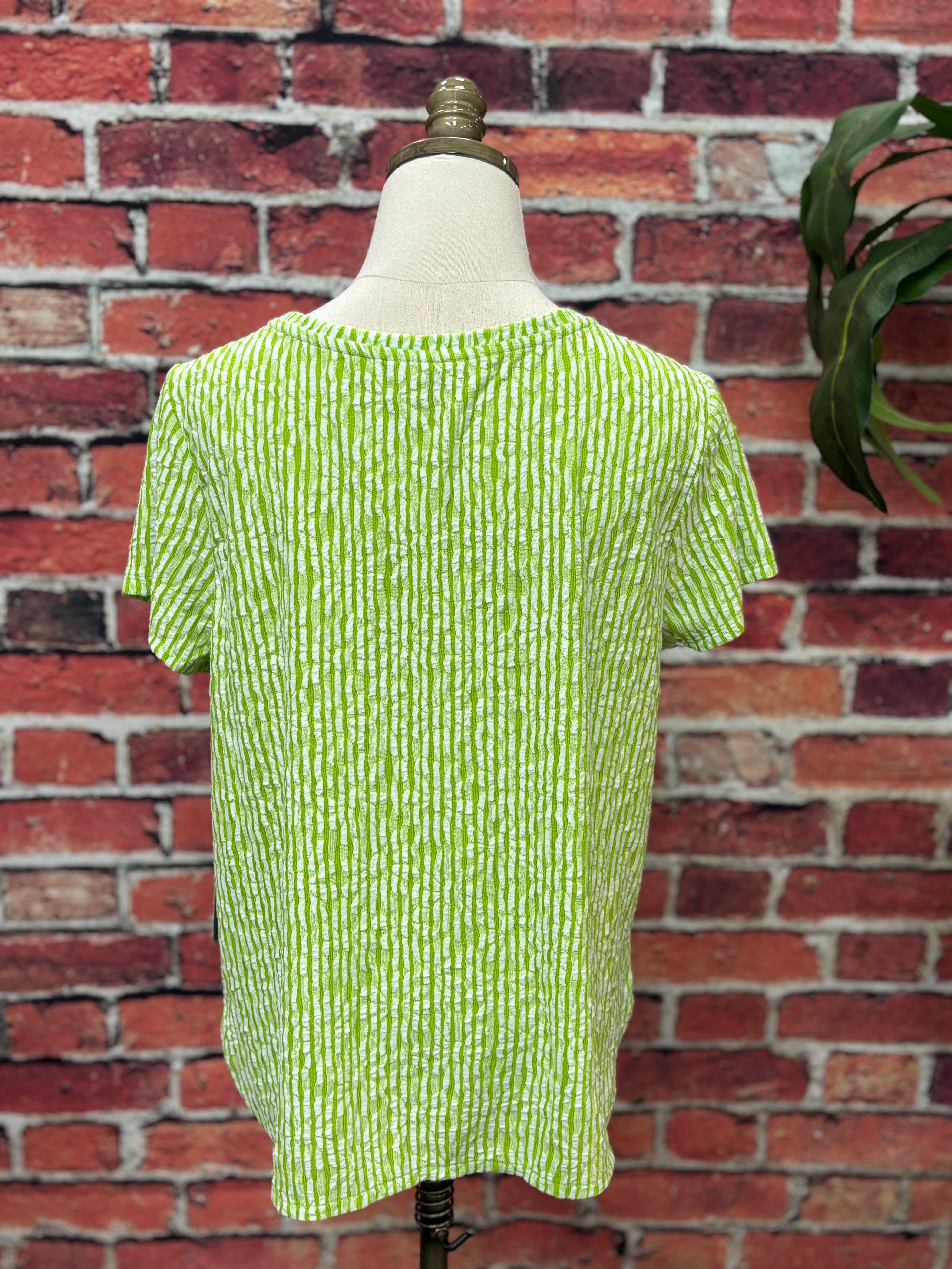 Lime Textured Stripe Knit Top