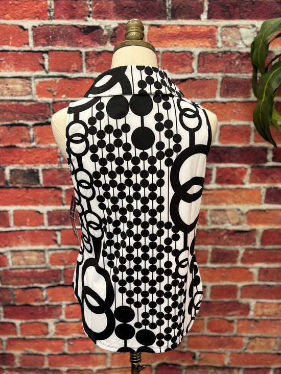 Black & White Modern Print Sleeveless UPF 50 Top