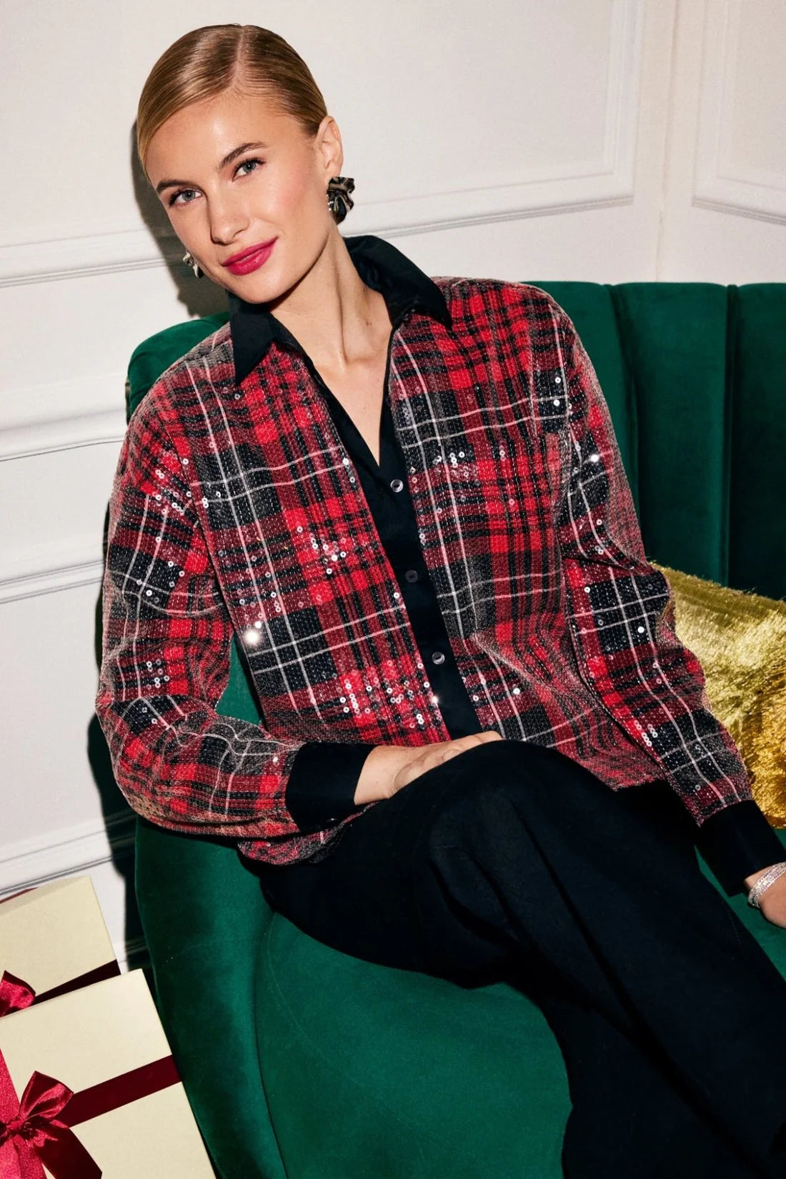 Marina Sequin Plaid Jacket Shirt