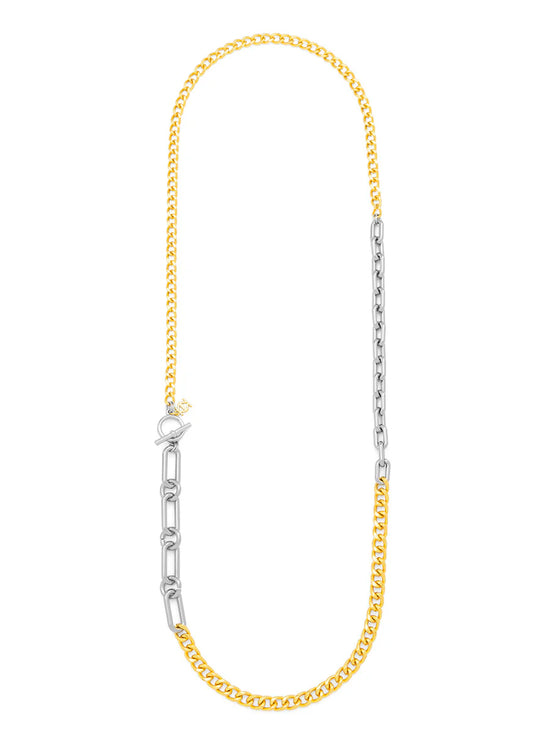 Two Toned Oval And Paperclip Necklace