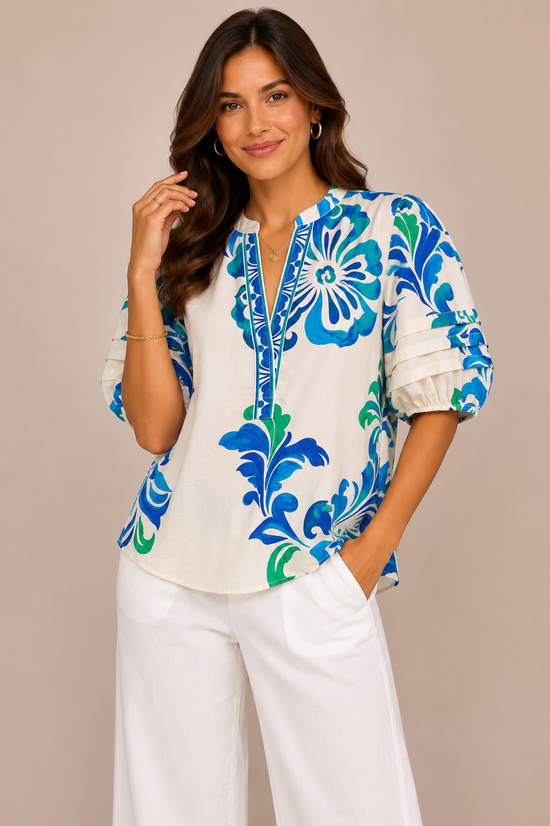 Coastal Bloom Cotton Blouse