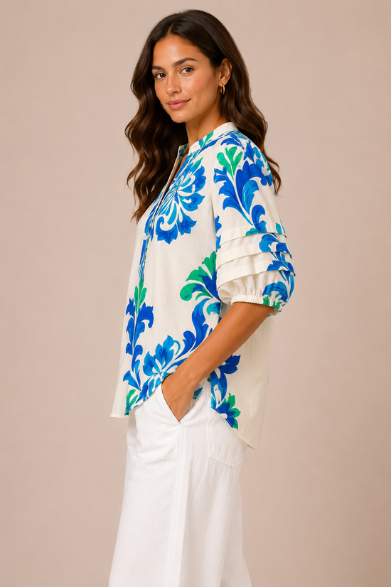 Coastal Bloom Cotton Blouse