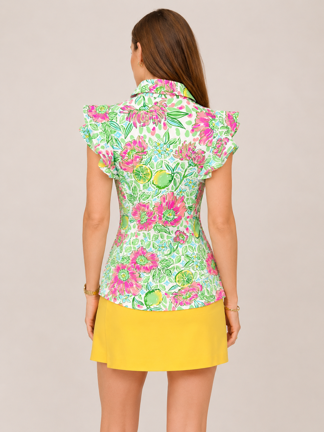 Lemon Blossom Ruffle Polo Top