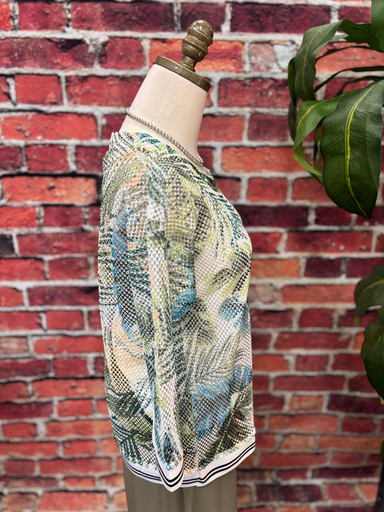 3/4 Sleeve Printed Net Top