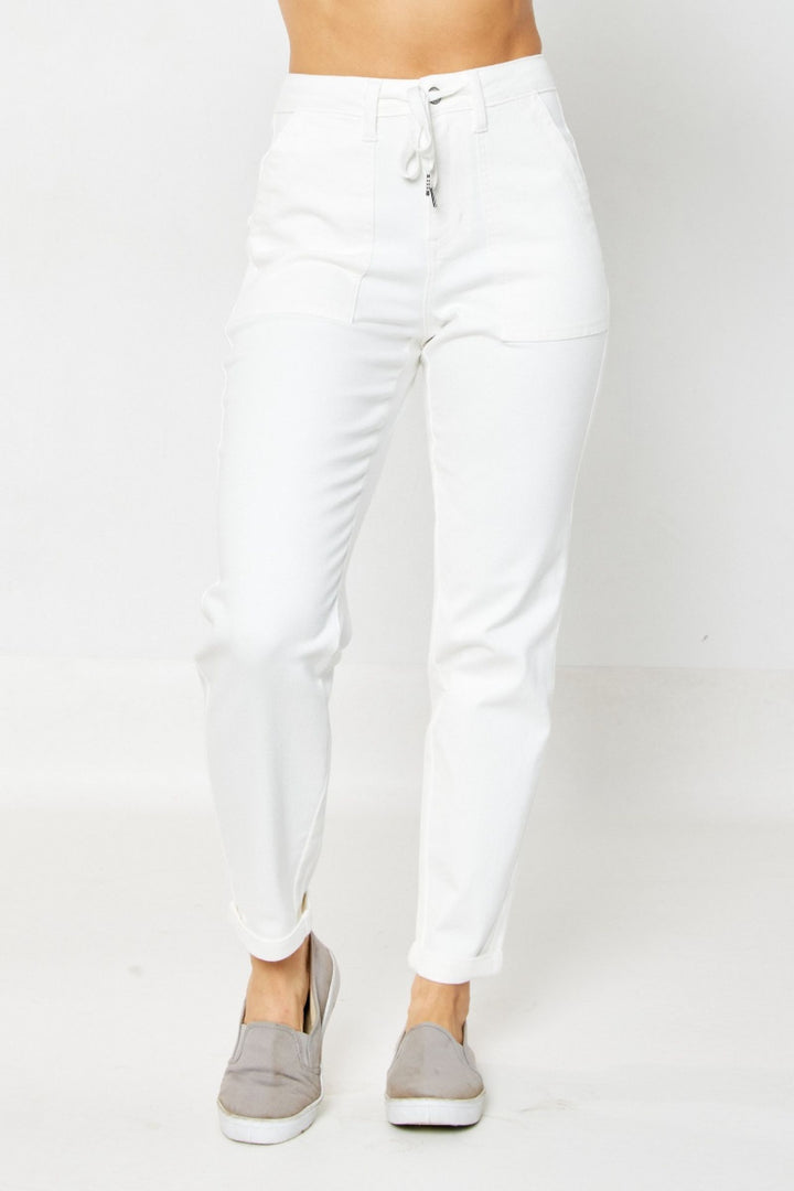 Judy Blue HIGH WAIST WHITE GARMENT DYED CUFFED JOGGER