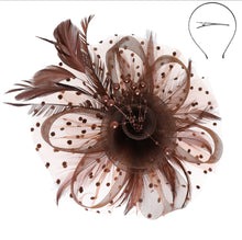 Load image into Gallery viewer, Feather Flower &amp; Leaf Fascinator
