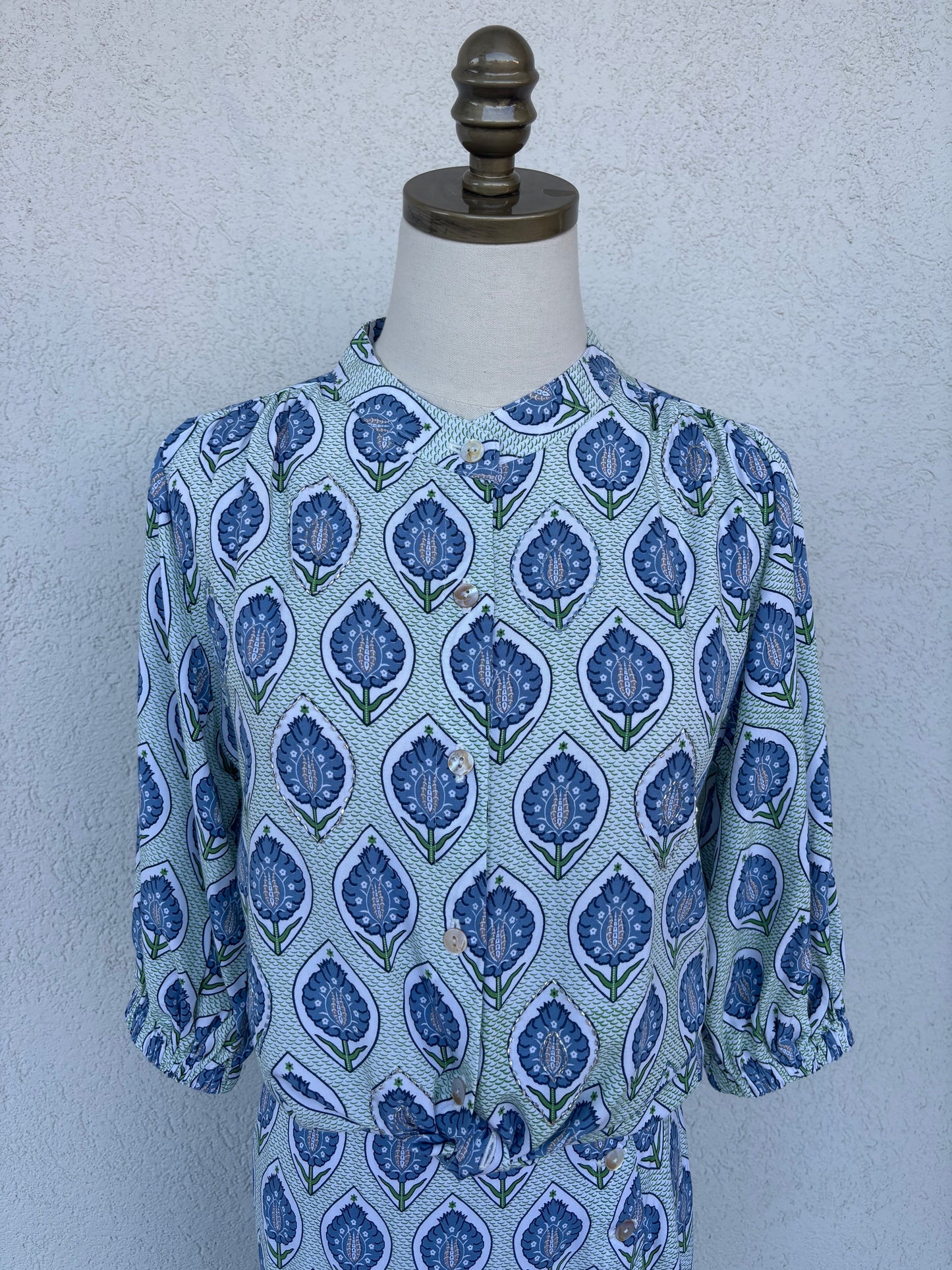 Bluebell Breeze Beaded Button Top