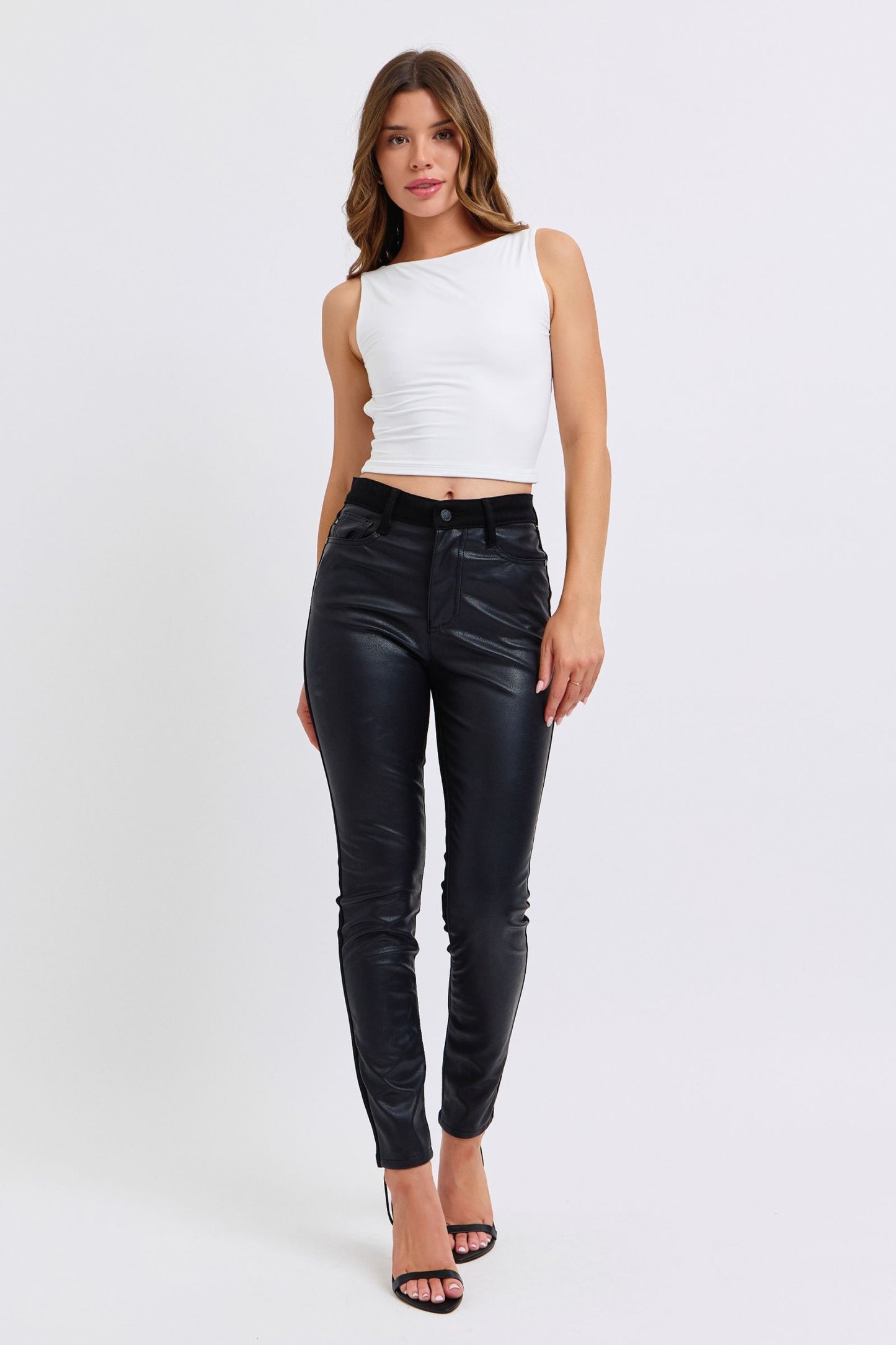 Judy Blue High Waist Leather & Denim Skinny