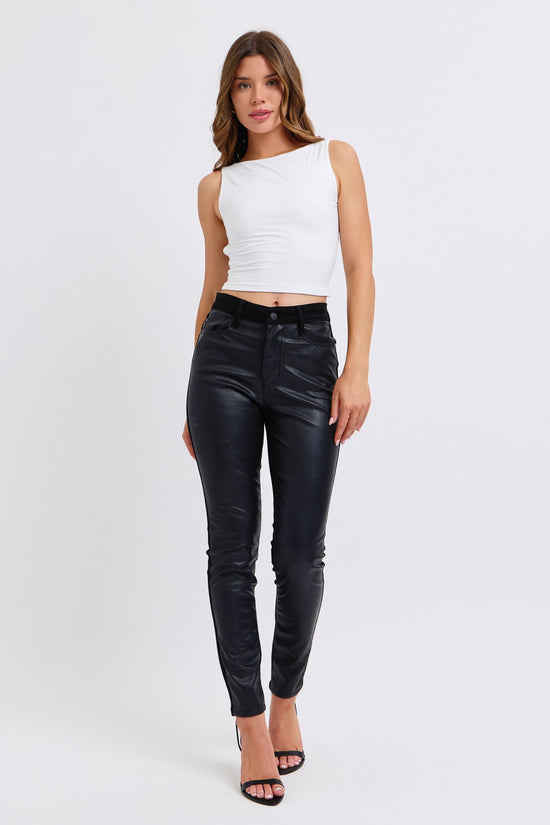 Judy Blue High Waist Leather & Denim Skinny