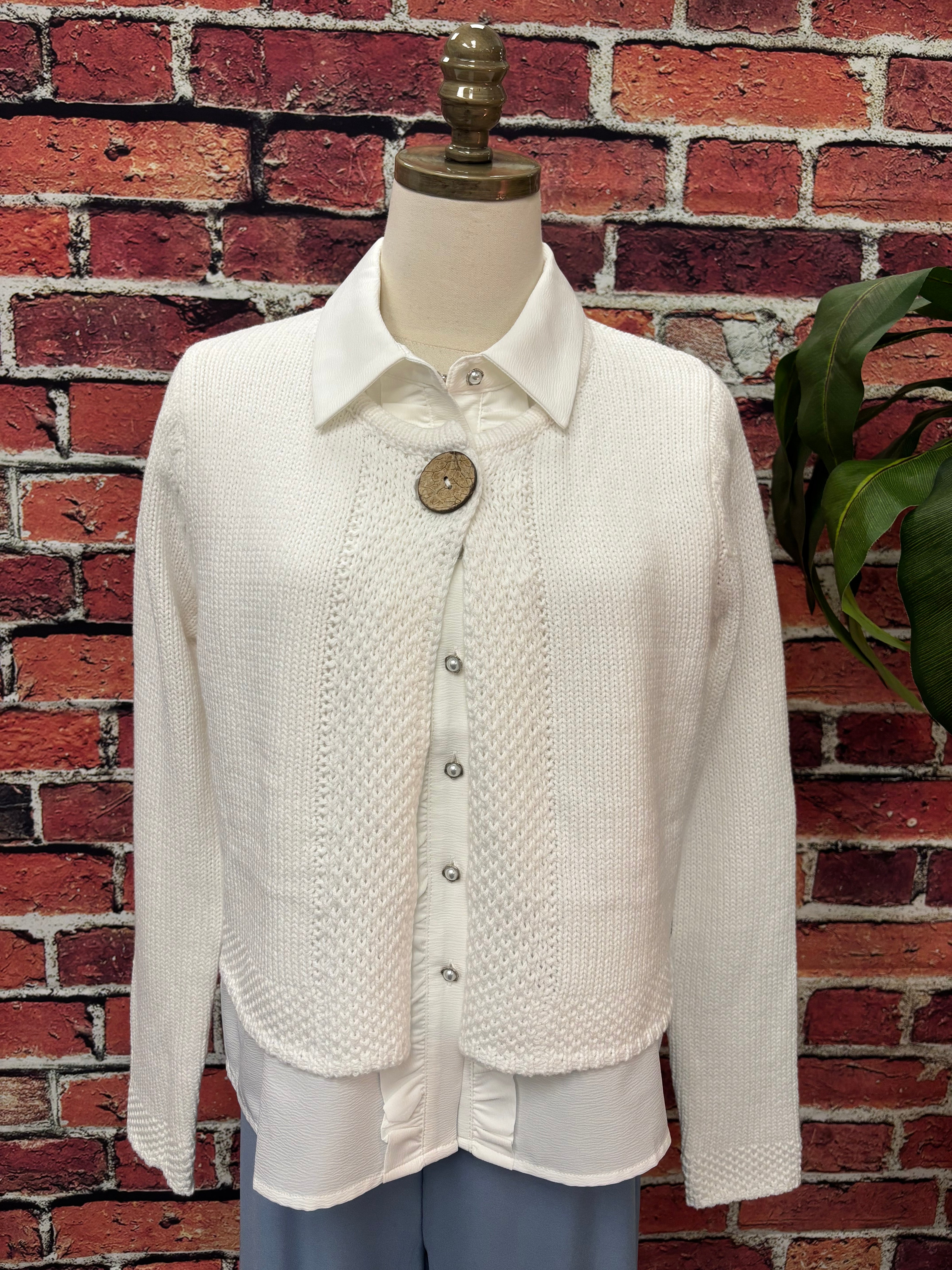 Classic White One-Button Cardigan