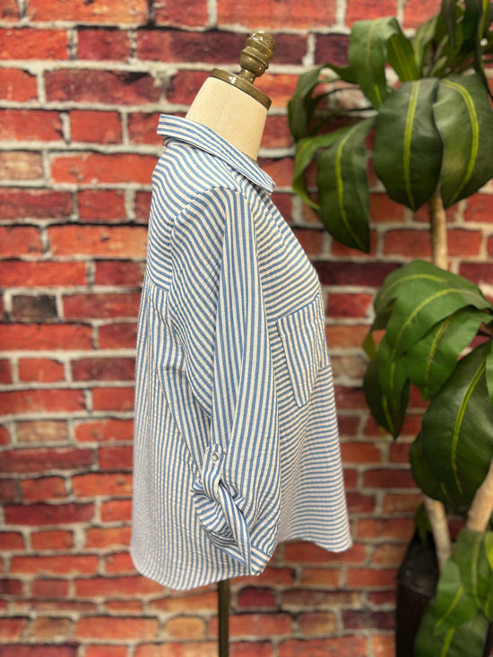 Coastal Stripe Button-Down Blouse