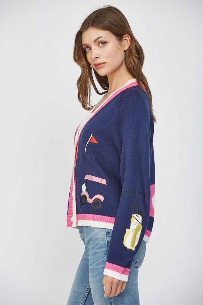 GOLF EMBROIDERED PATCH CARDIGAN