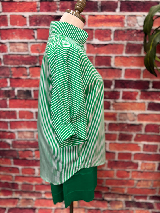 Green & White Striped Notch-Neck Blouse