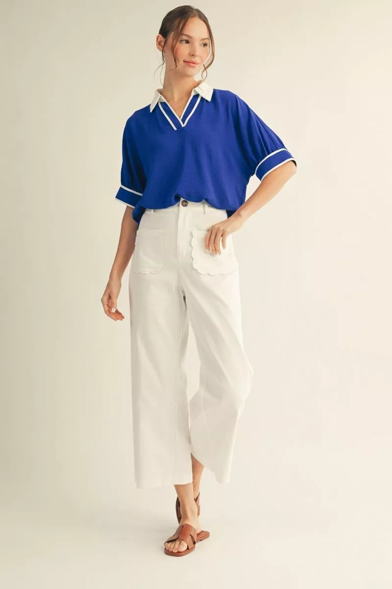 Scalloped Pocket Wide-Leg Crop Pants *FINAL SALE*