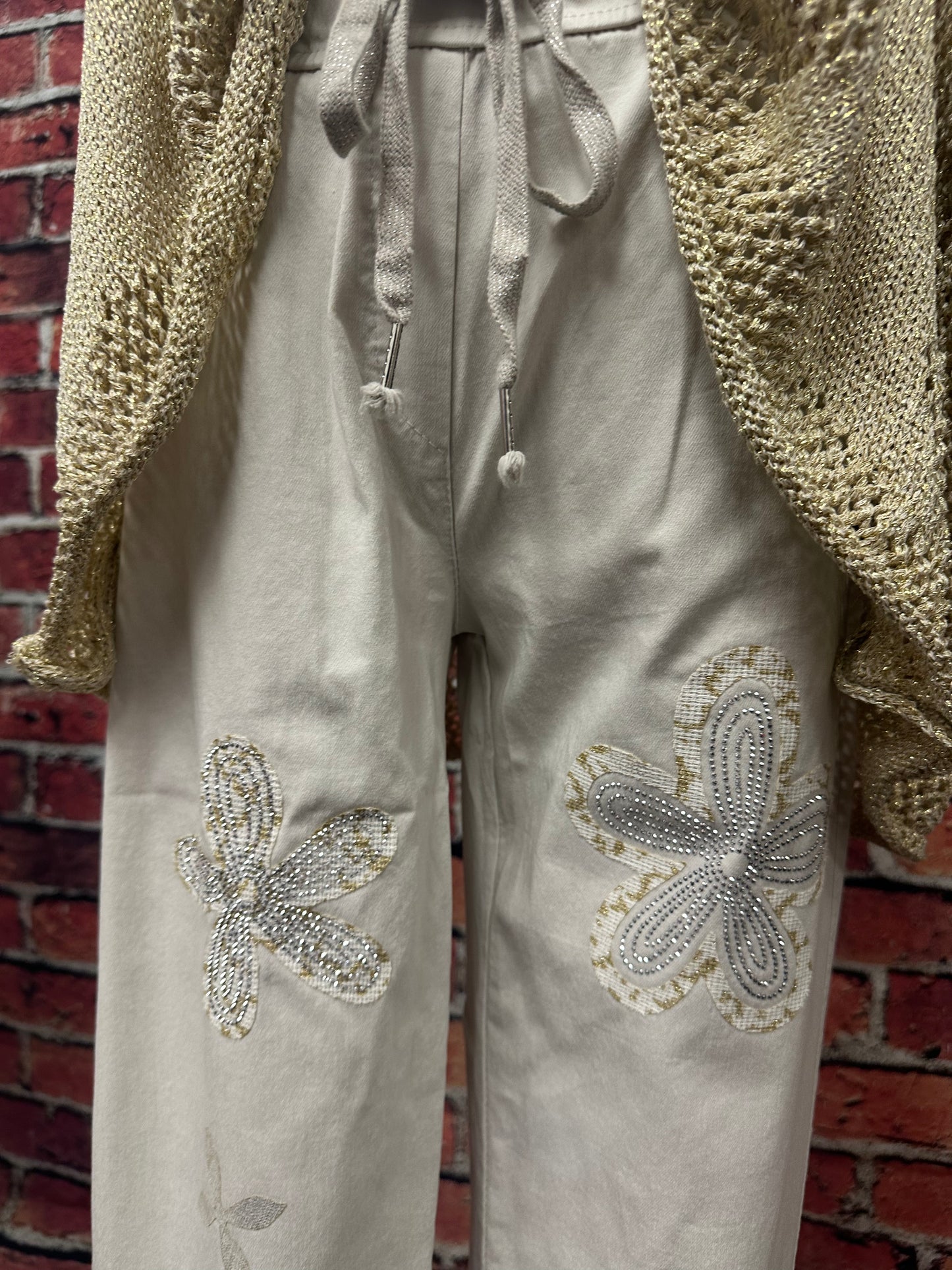 Embellished Floral Drawstring Pants