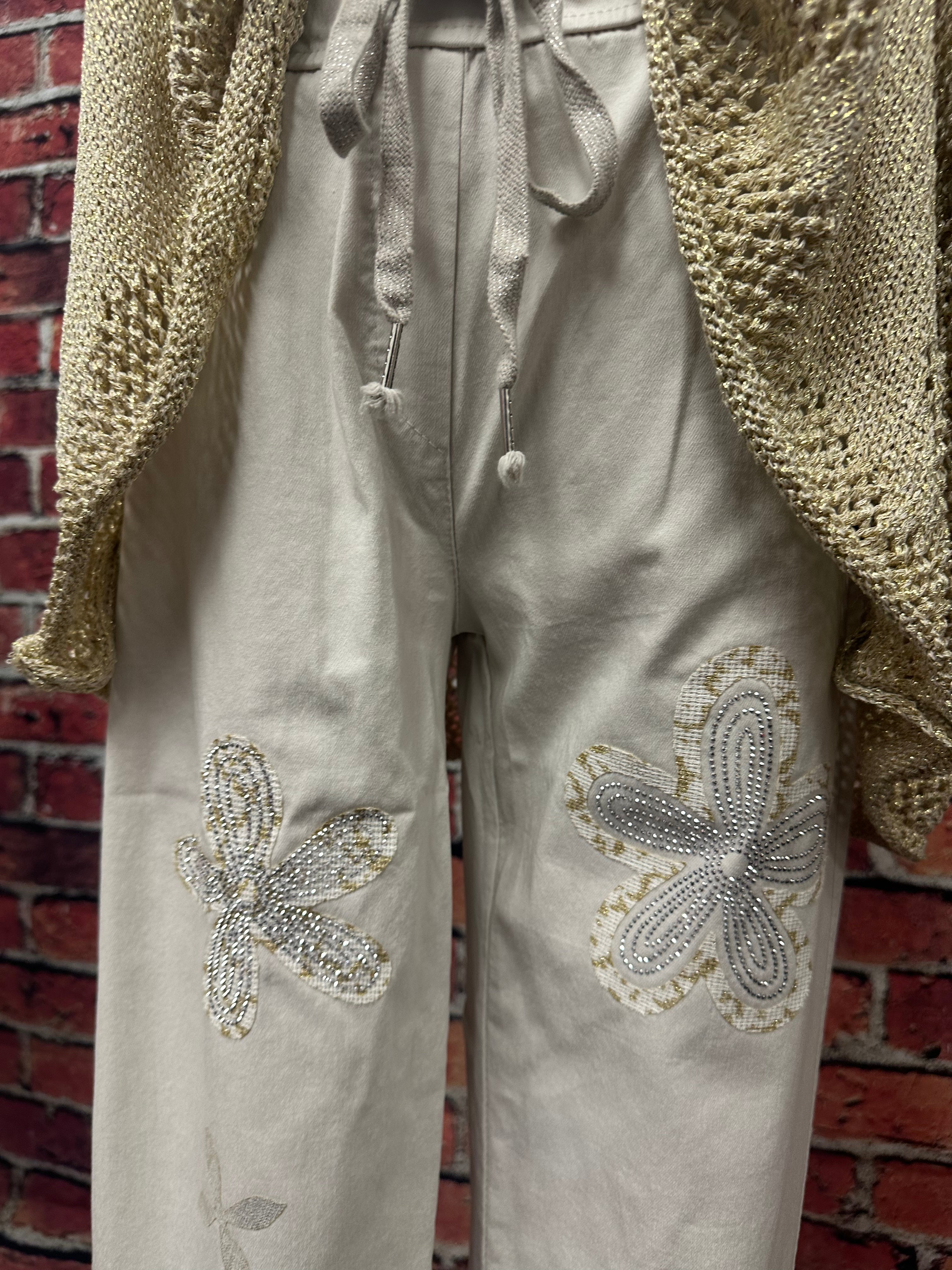 Embellished Floral Drawstring Pants
