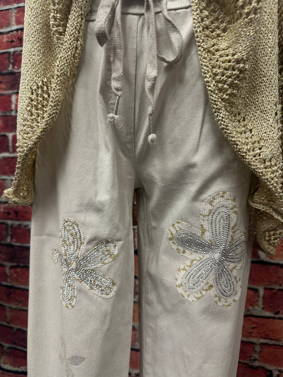 Embellished Floral Drawstring Pants