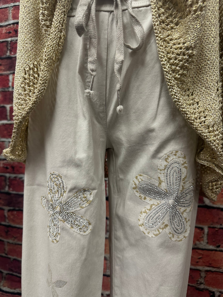 Embellished Floral Drawstring Pants