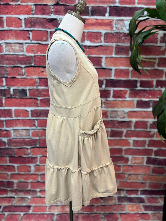 Washed Neutral Zip-Front Tiered Tunic Dress *FINAL SALE*