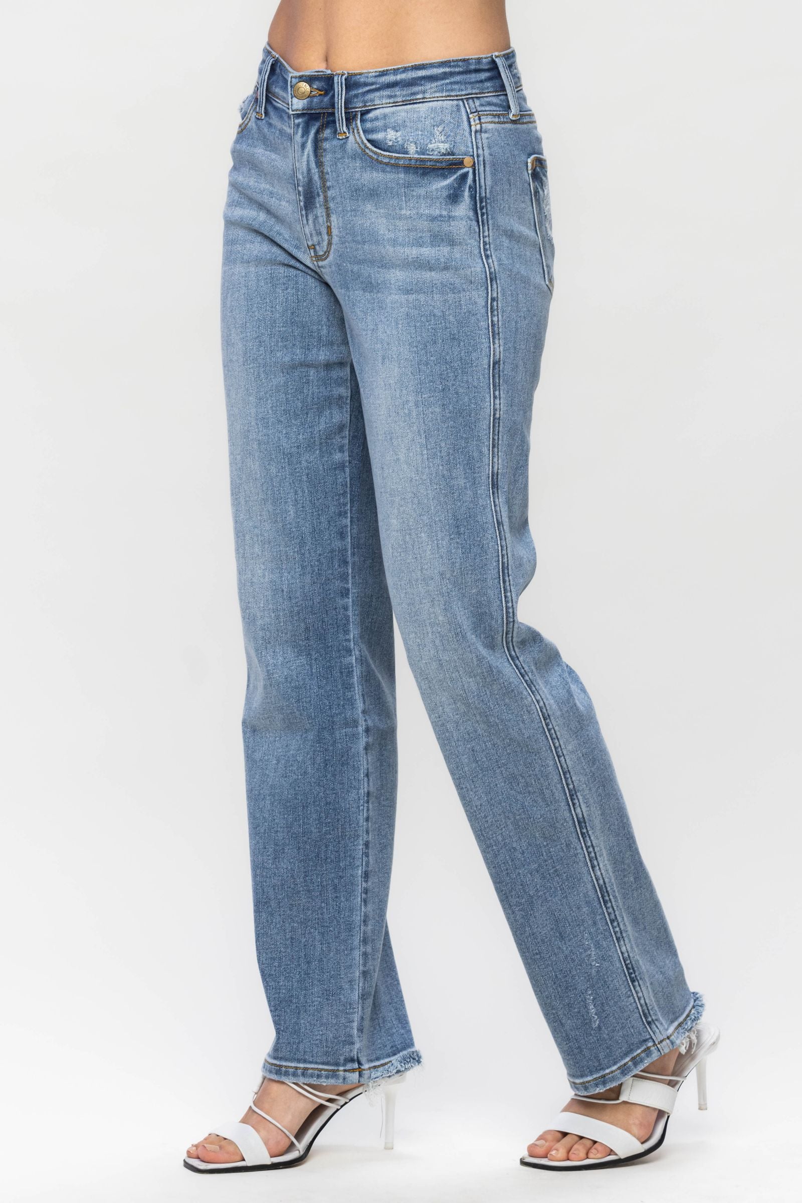 Judy Blue Mid Rise Yoke Cell Phone Pocket Dad Jean