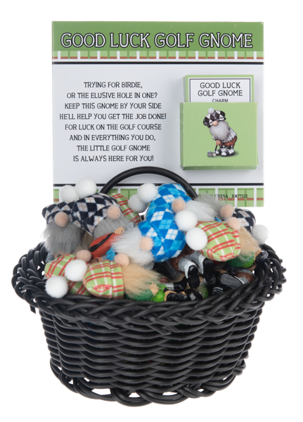 Good Luck Golf Gnome Charms in a Basket