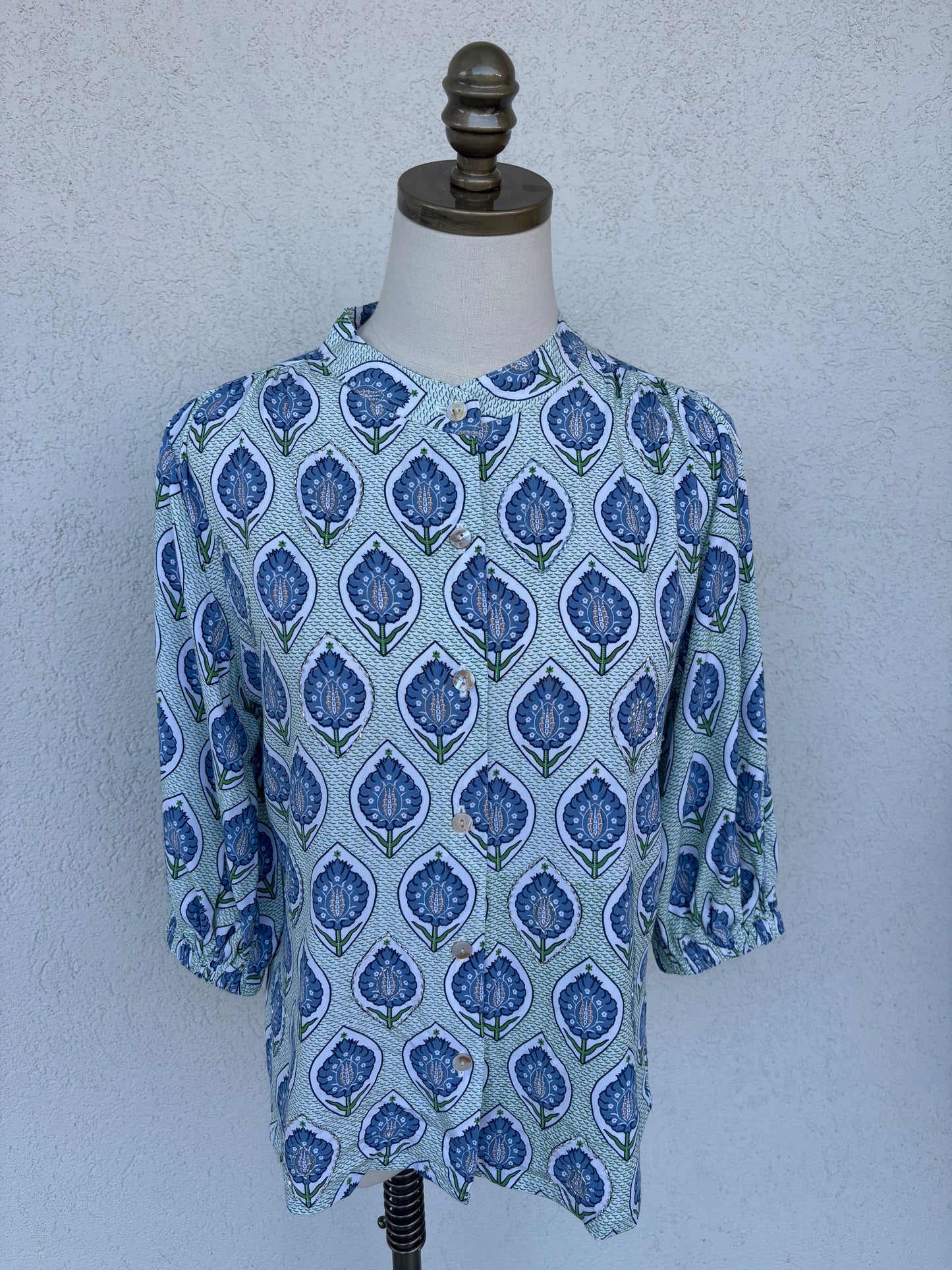 Bluebell Breeze Beaded Button Top